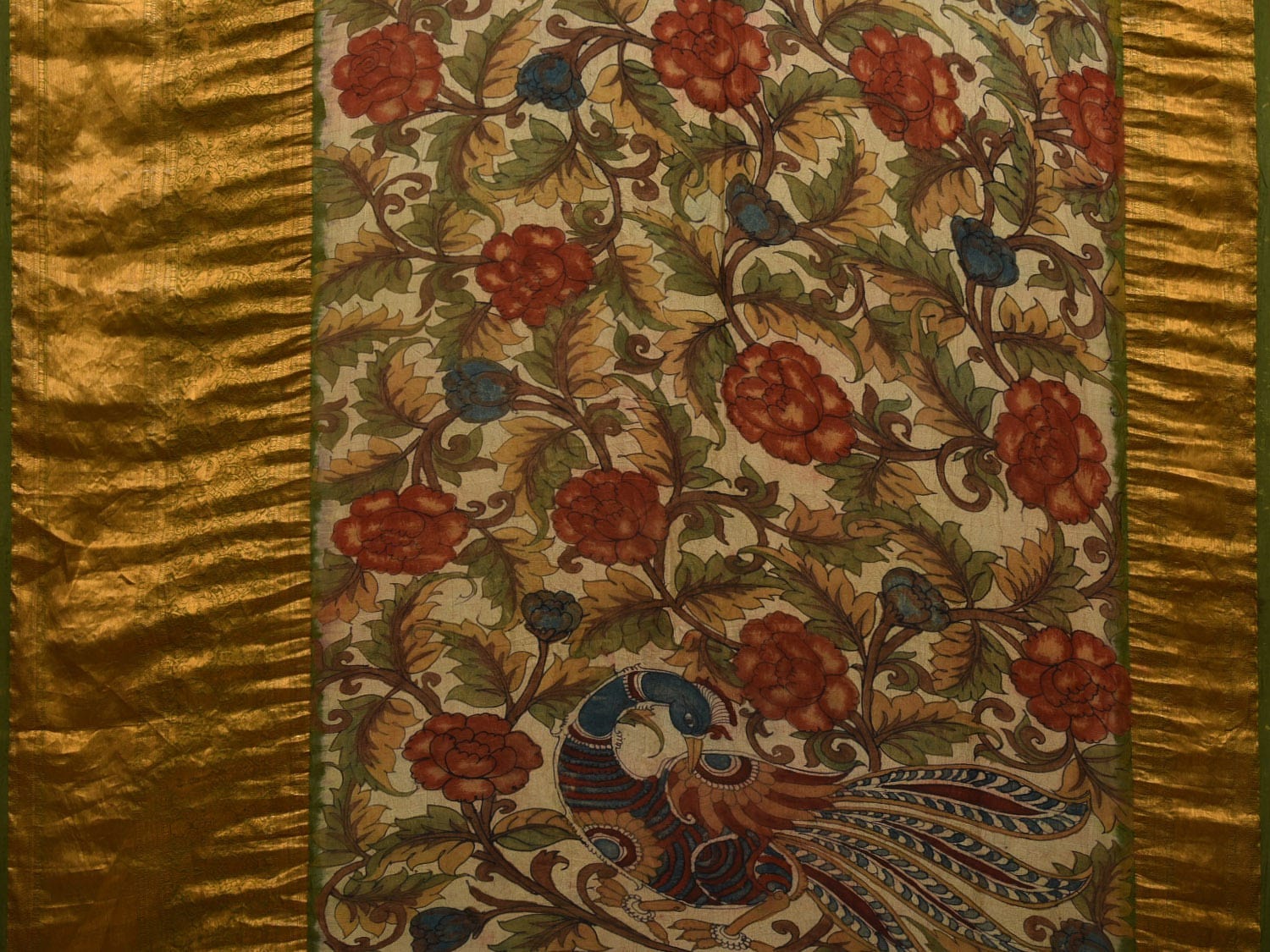 Green Bandhani Kanchipuram Silk Handloom Saree with Kalamkari Hand Painted Pallu and Blouse Design bn0438