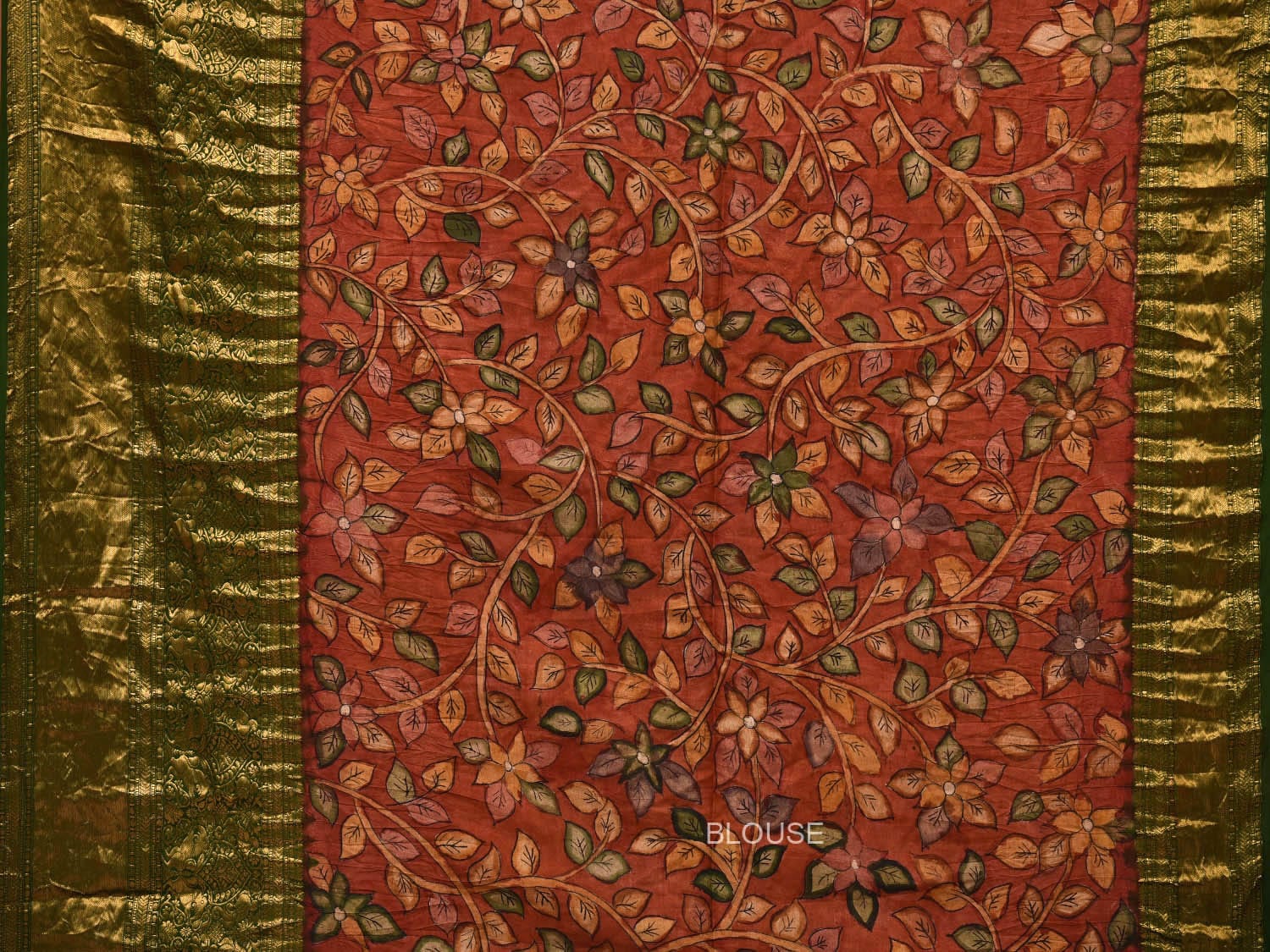 Green Bandhani Kanchipuram Silk Handloom Saree with Kalamkari Pallu and Blouse Design bn0462