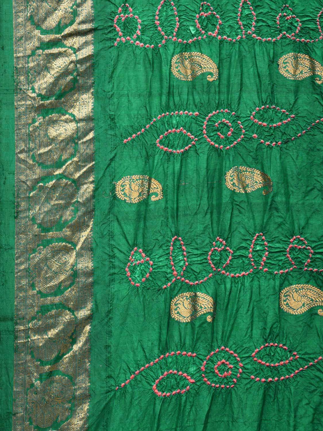 Green Bandhani Kanchipuram Silk Handloom Saree with Mango Buta Design bn0189