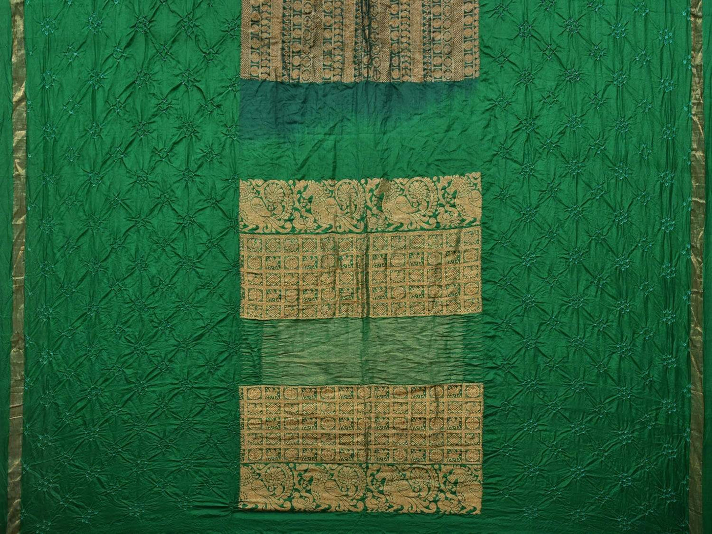 Green Bandhani Kanchipuram Silk Handloom Saree with Middle Brocade Design bn0196