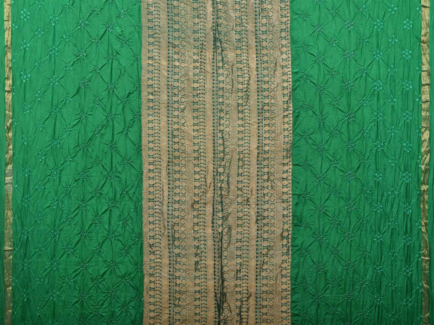 Green Bandhani Kanchipuram Silk Handloom Saree with Middle Brocade Design bn0196