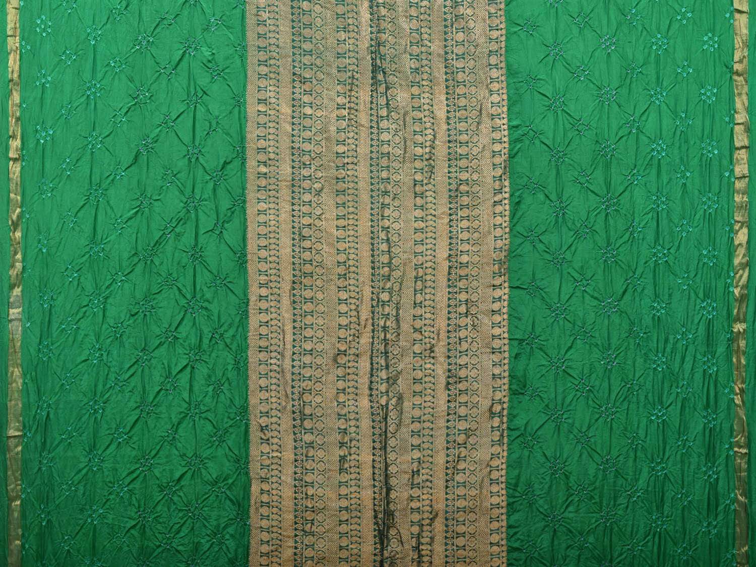 Green Bandhani Kanchipuram Silk Handloom Saree with Middle Brocade Design bn0196
