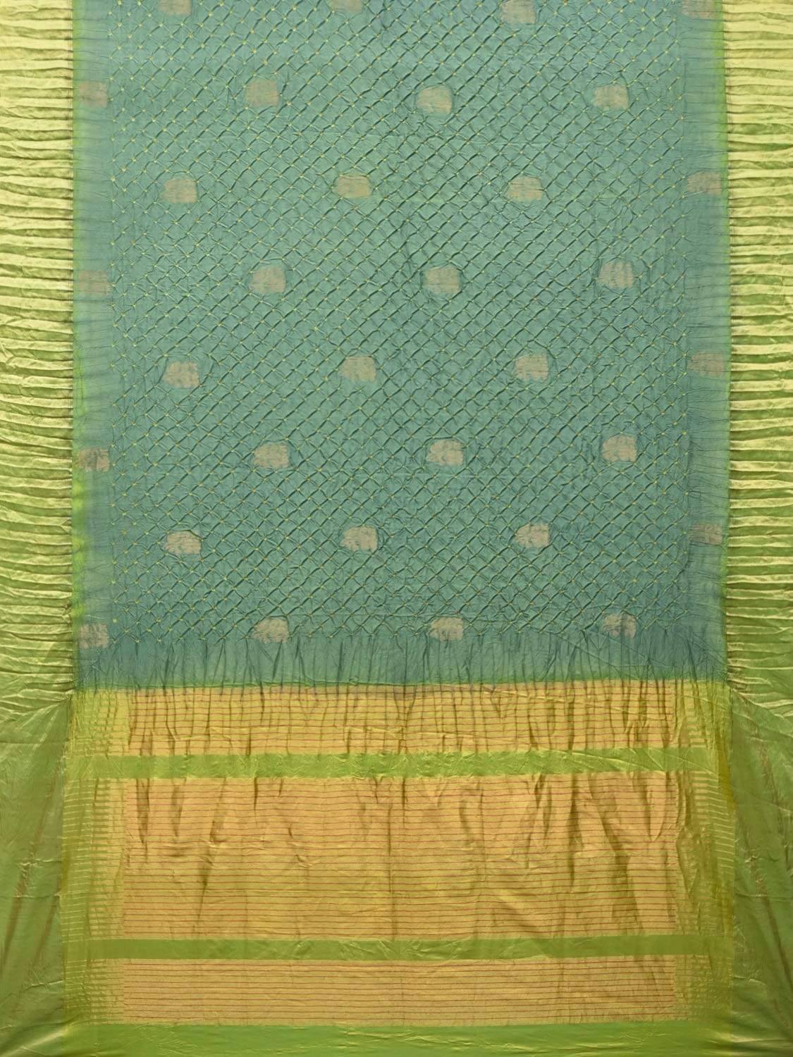 Green Bandhani Kanchipuram Silk Handloom Saree with Nilambari Buta Design bn0219