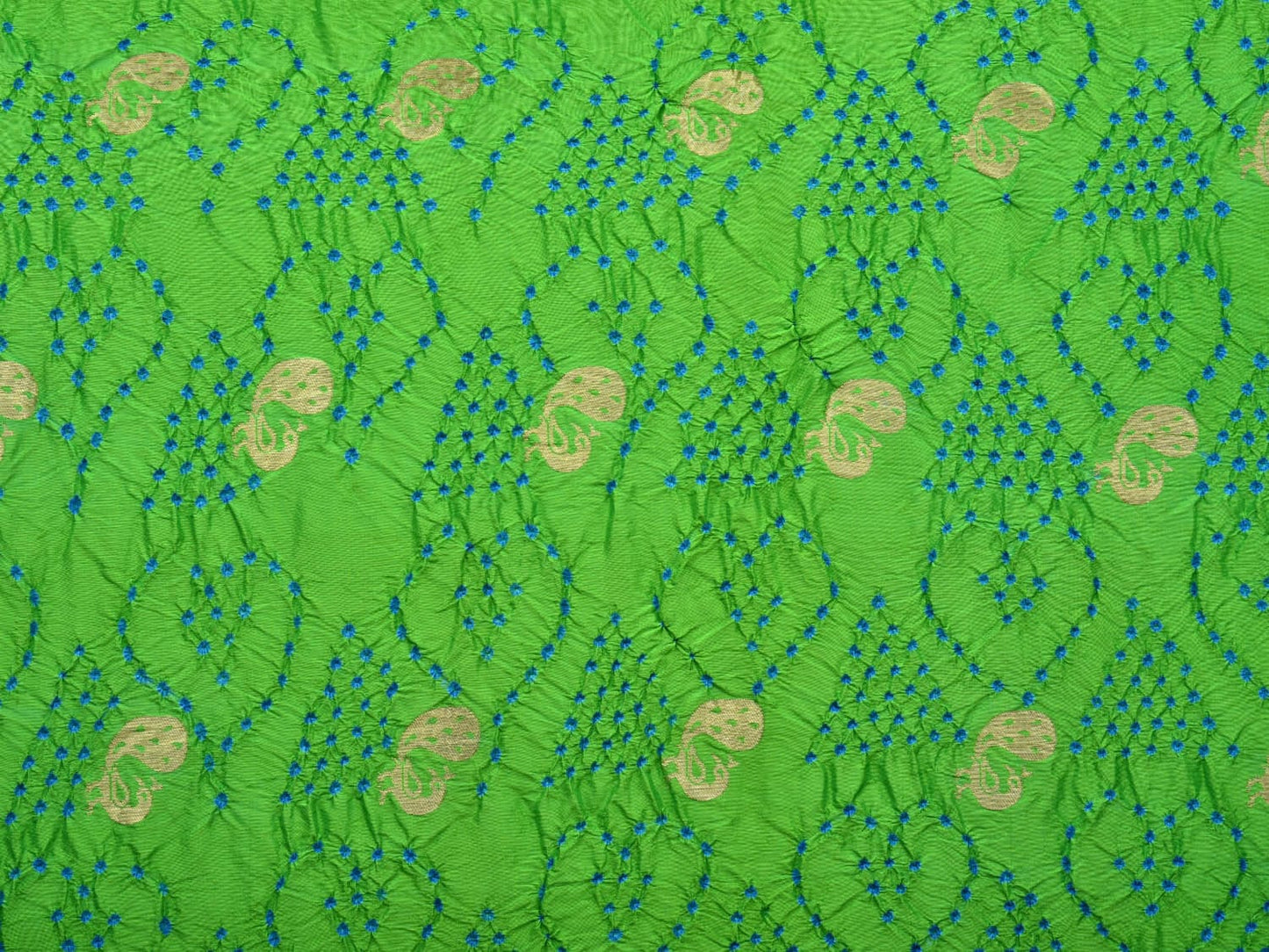 Green Bandhani Paithani Silk Handloom Saree with Border and Pallu Peacocks Design bn0398