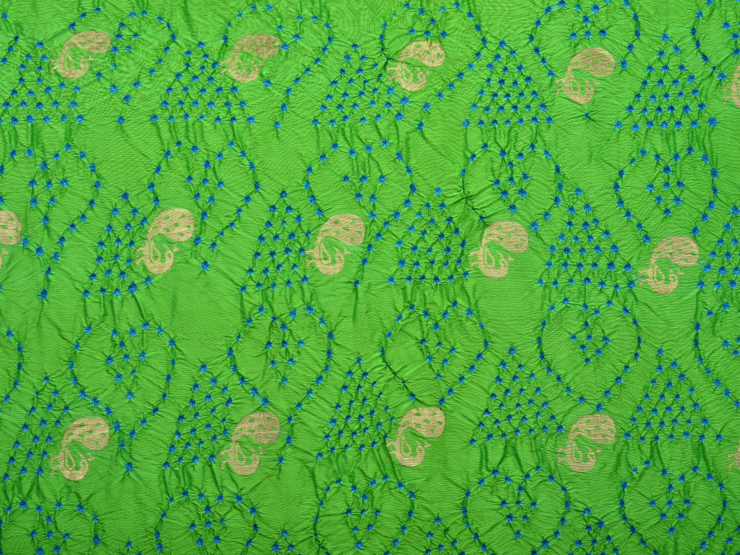 Green Bandhani Paithani Silk Handloom Saree with Border and Pallu Peacocks Design bn0398