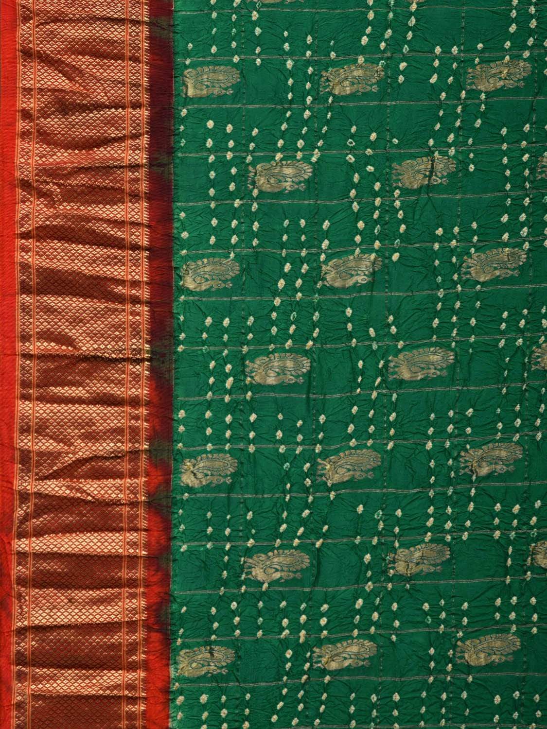 Green Bandhani Paithani Silk Handloom Saree with Pallu Design bn0233