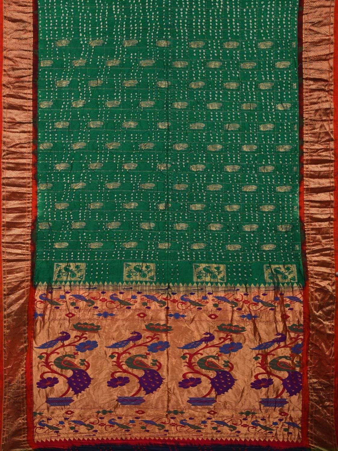 Green Bandhani Paithani Silk Handloom Saree with Pallu Design bn0233