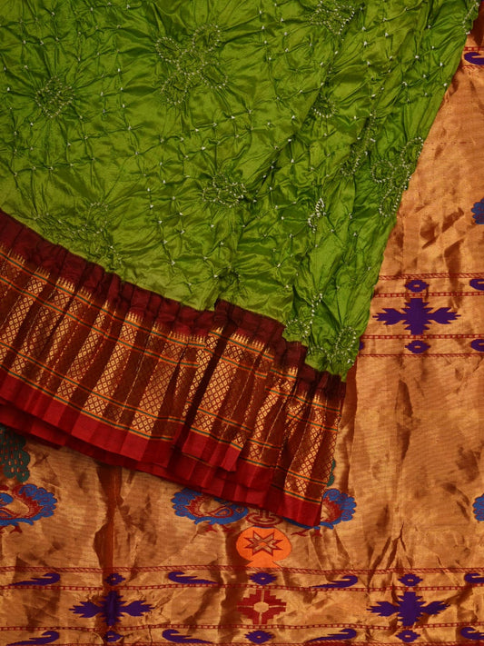 Green Bandhani Paithani Silk Handloom Saree with Pallu Design bn0335