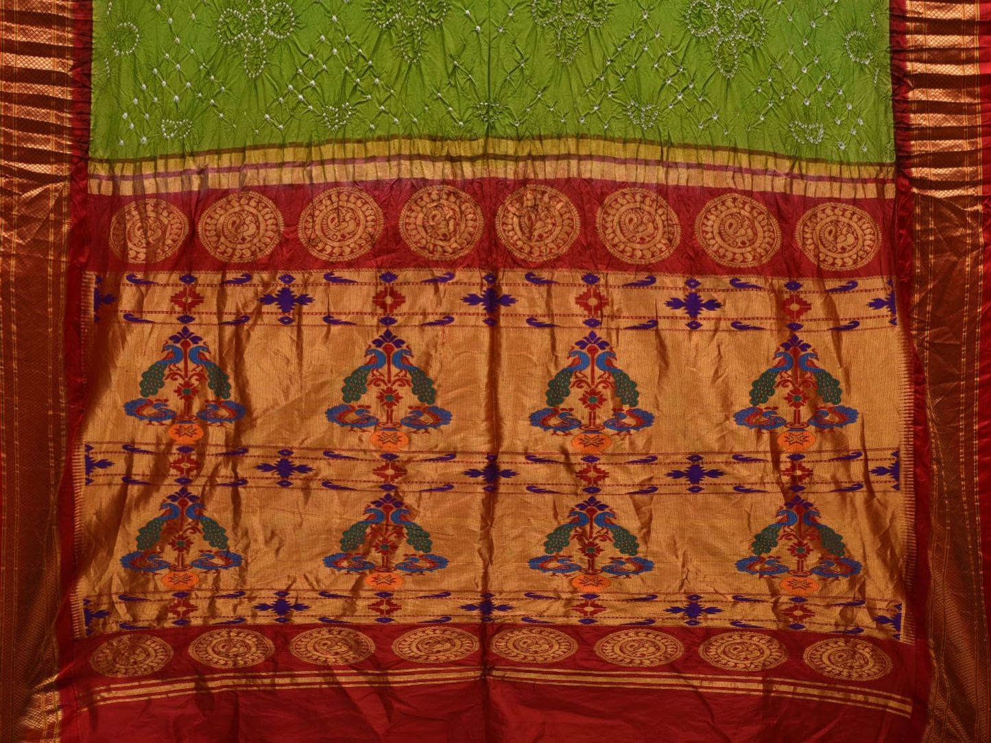 Green Bandhani Paithani Silk Handloom Saree with Pallu Design bn0335