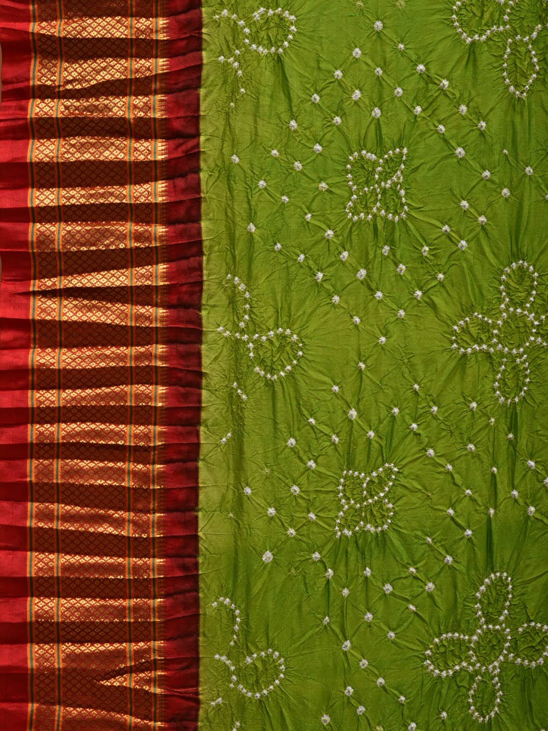 Green Bandhani Paithani Silk Handloom Saree with Pallu Design bn0335