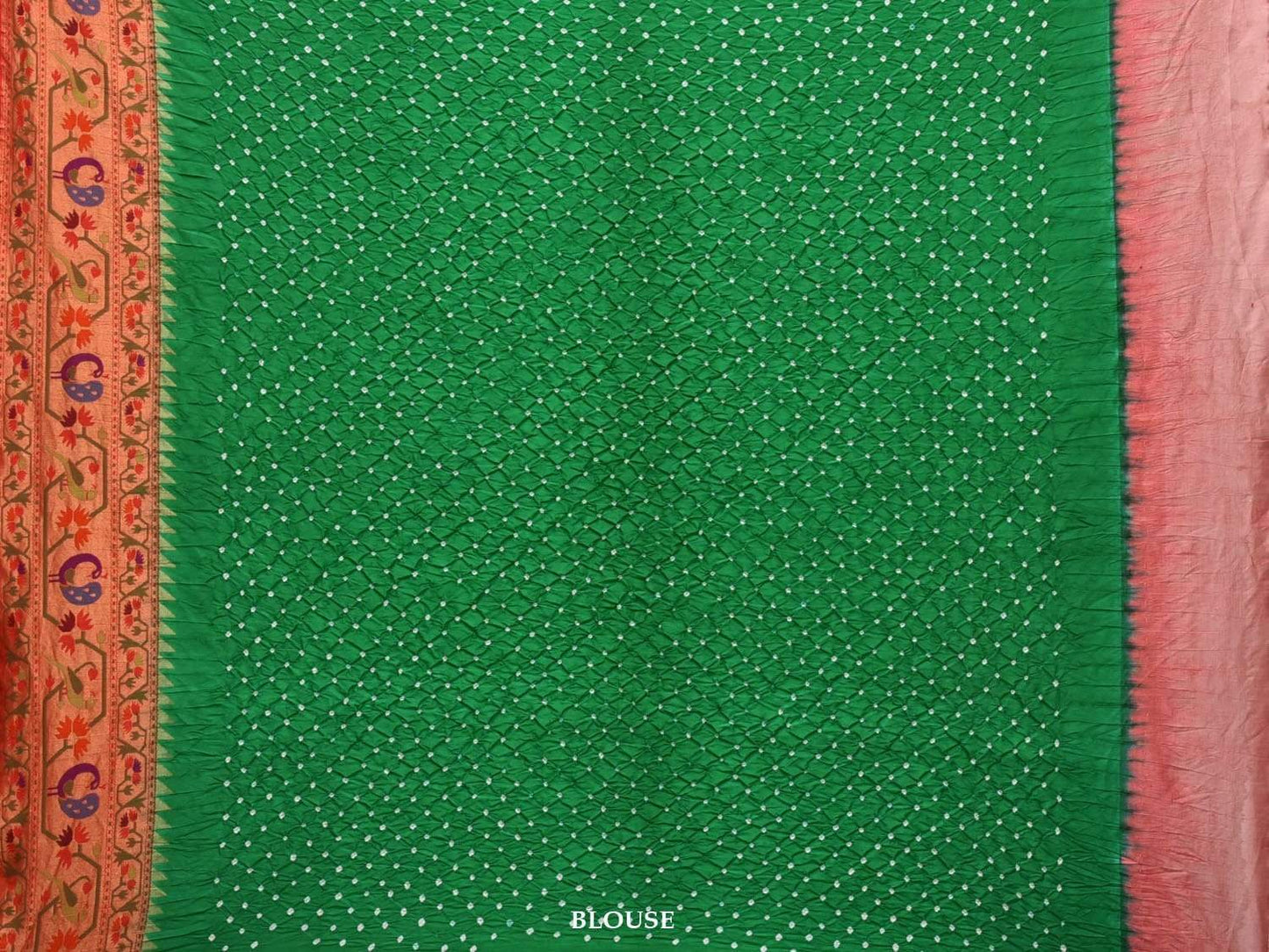 Green Bandhani Paithani Silk Handloom Saree with Peacock Border Design bn0212