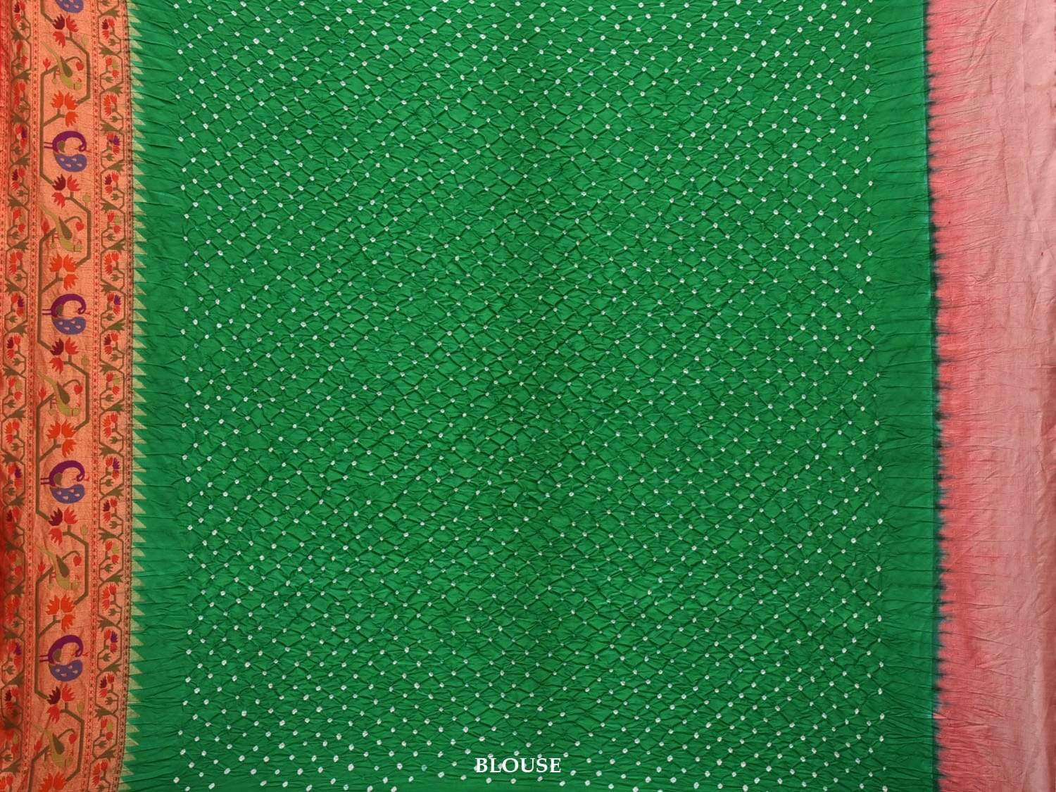 Green Bandhani Paithani Silk Handloom Saree with Peacock Border Design bn0212