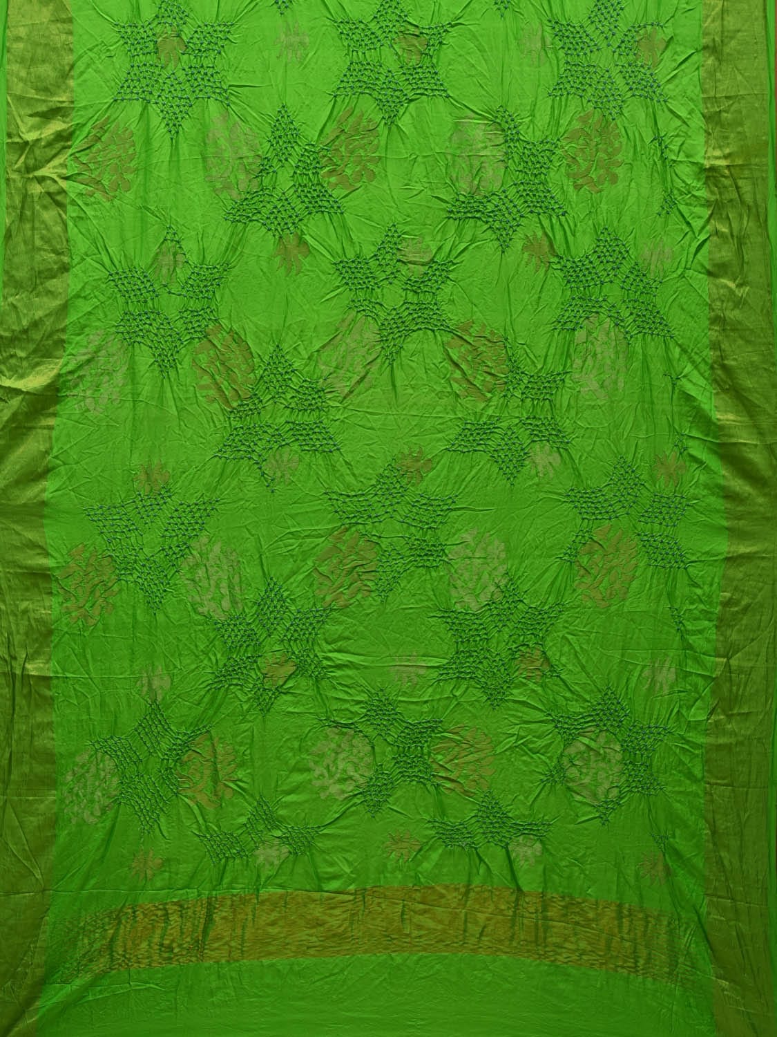 Green Bandhani Uppada Silk Handloom Saree with Big Nilambari Buta Design bn0337
