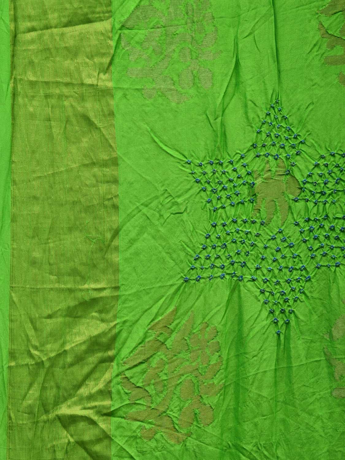 Green Bandhani Uppada Silk Handloom Saree with Big Nilambari Buta Design bn0337
