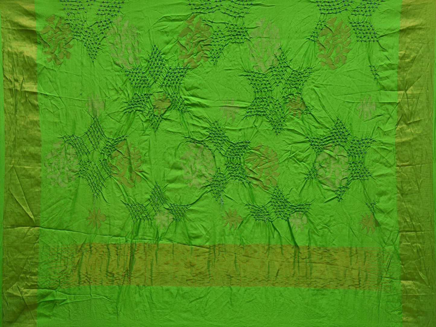 Green Bandhani Uppada Silk Handloom Saree with Big Nilambari Buta Design bn0337