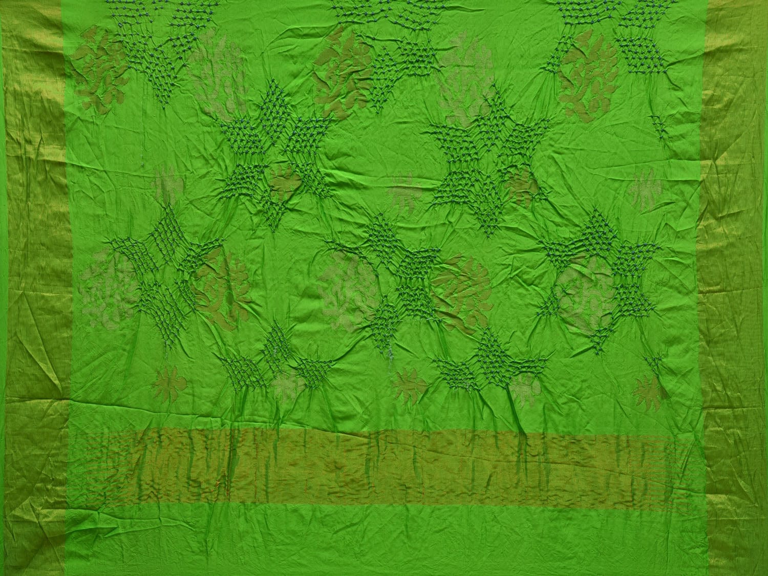 Green Bandhani Uppada Silk Handloom Saree with Big Nilambari Buta Design bn0337