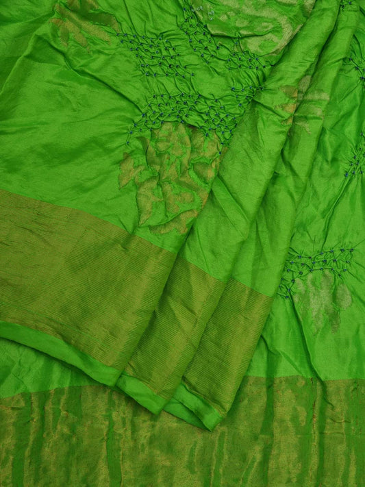 Green Bandhani Uppada Silk Handloom Saree with Big Nilambari Buta Design bn0337