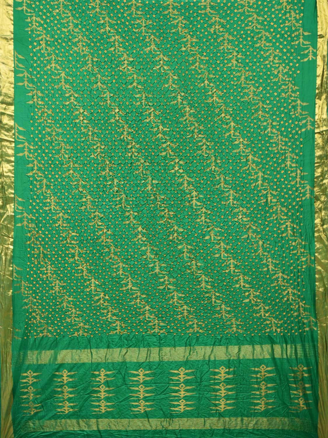 Green Bandhani Uppada Silk Handloom Saree with Diagonal Design bn0179