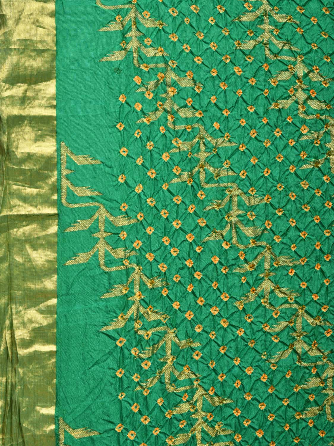 Green Bandhani Uppada Silk Handloom Saree with Diagonal Design bn0179
