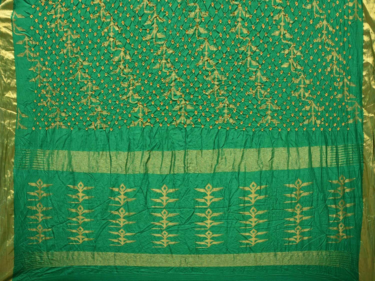 Green Bandhani Uppada Silk Handloom Saree with Diagonal Design bn0179