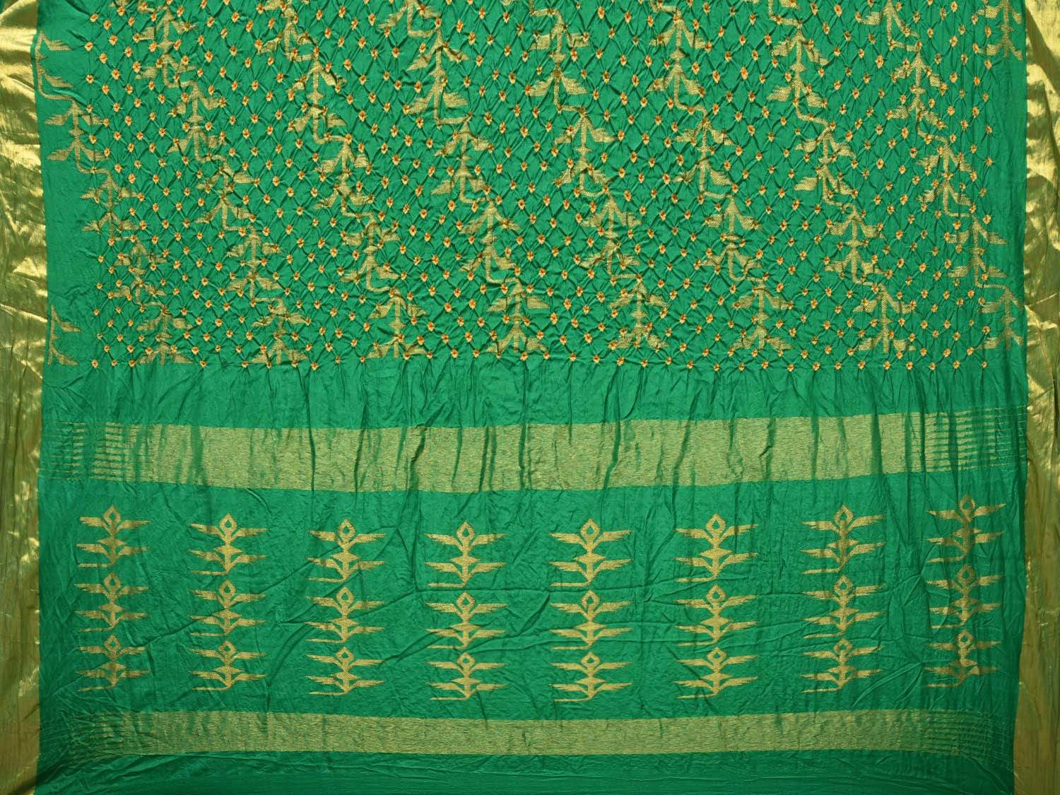 Green Bandhani Uppada Silk Handloom Saree with Diagonal Design bn0179