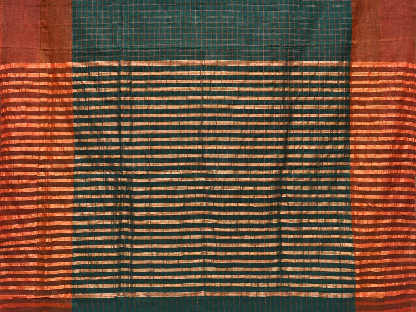 Green Cotton Handloom Saree with All Over Checks Design o0279