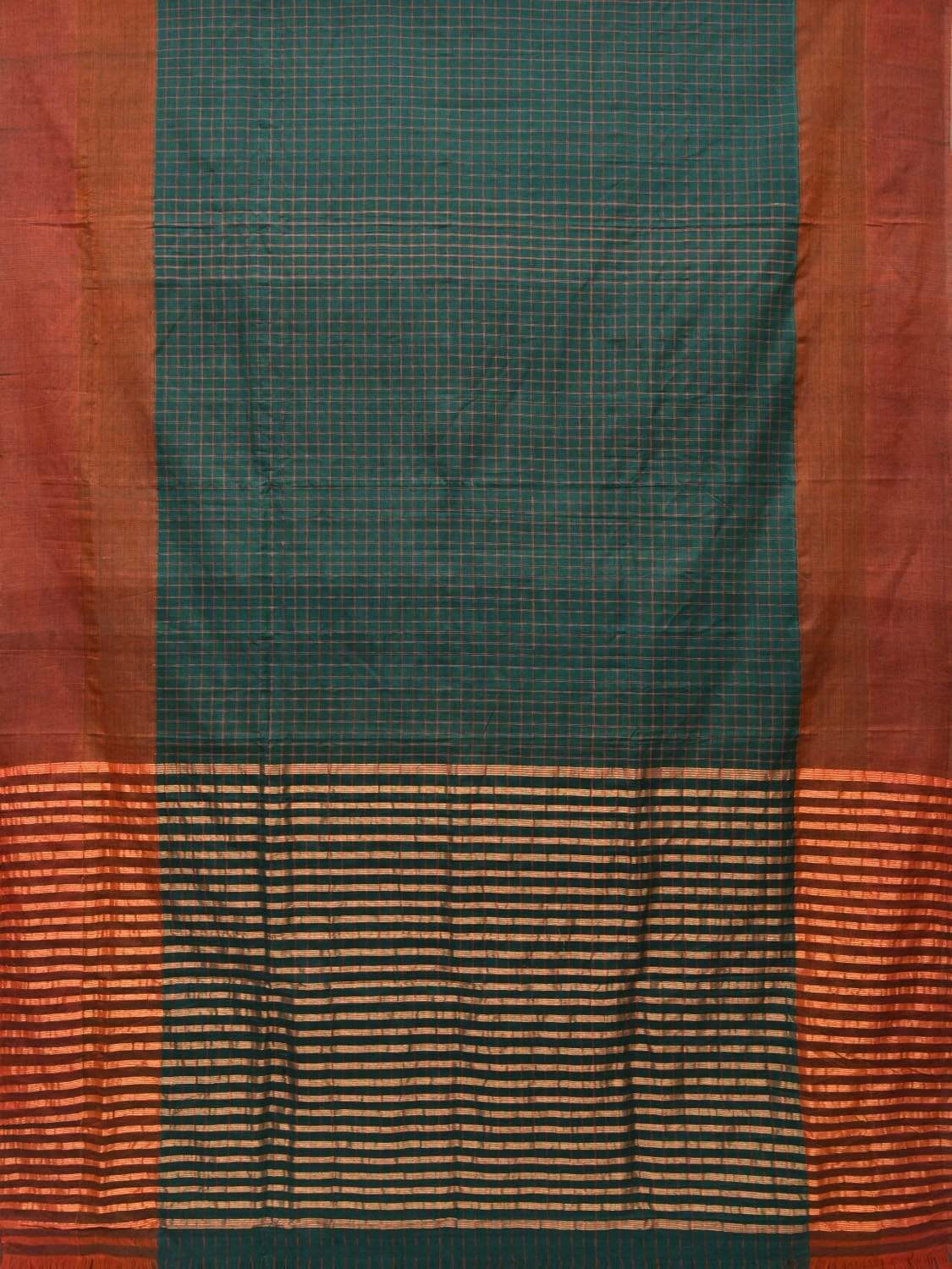 Green Cotton Handloom Saree with All Over Checks Design o0279