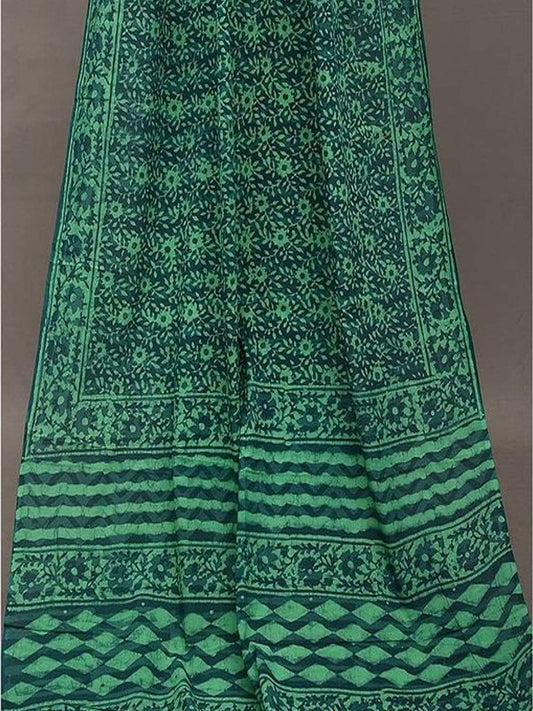 Green Dabu Print Cotton Handloom Saree o0289