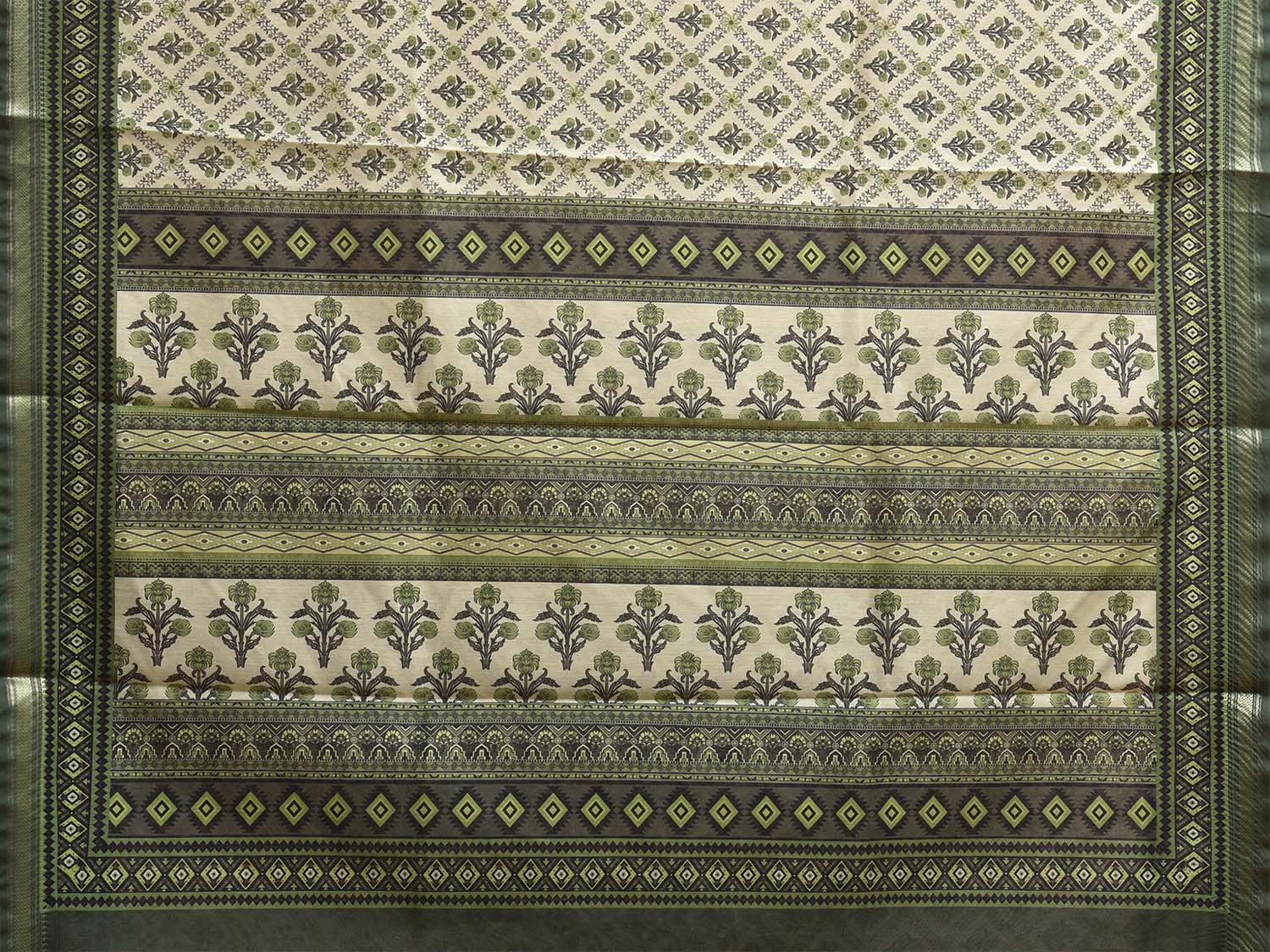 Green Digital Print Blended Cotton Silk Saree with All Over Grill Floral Design o0658