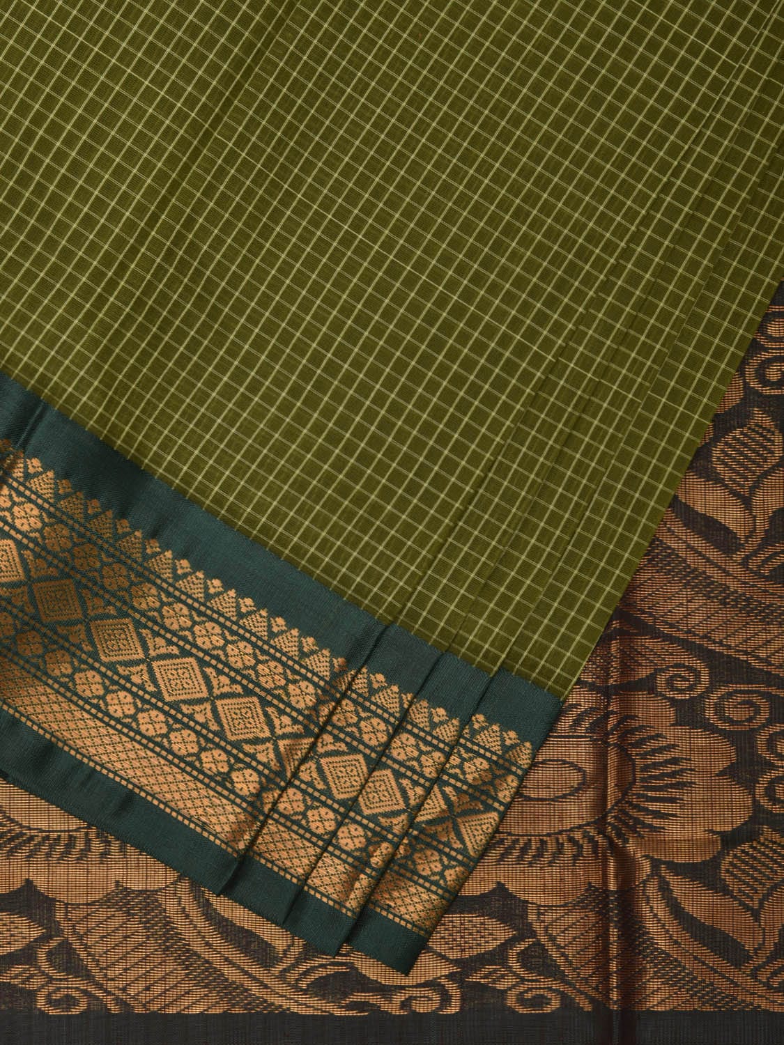 Green Gadwal Cotton Handloom Saree with Border and Pallu Design No Blouse g0381