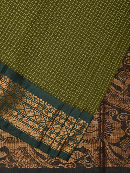 Green Gadwal Cotton Handloom Saree with Border and Pallu Design No Blouse g0381