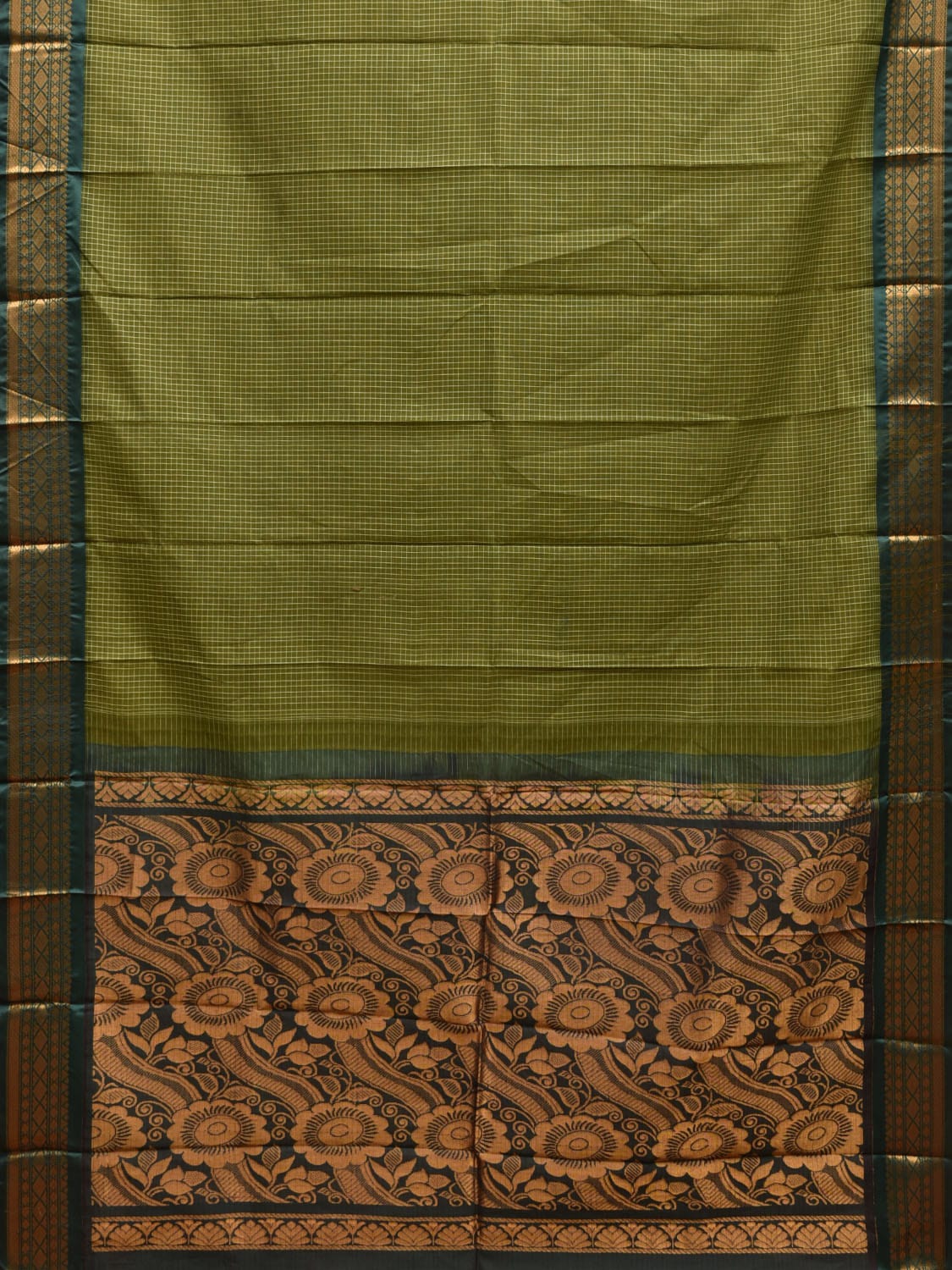 Green Gadwal Cotton Handloom Saree with Border and Pallu Design No Blouse g0381