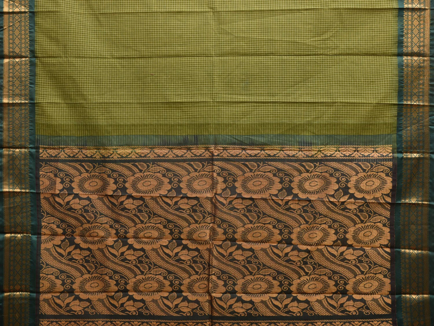 Green Gadwal Cotton Handloom Saree with Border and Pallu Design No Blouse g0381