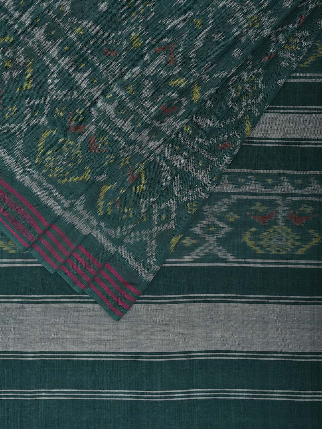 Green Ikat Cotton Handloom Saree with All Over Circles Design i0887