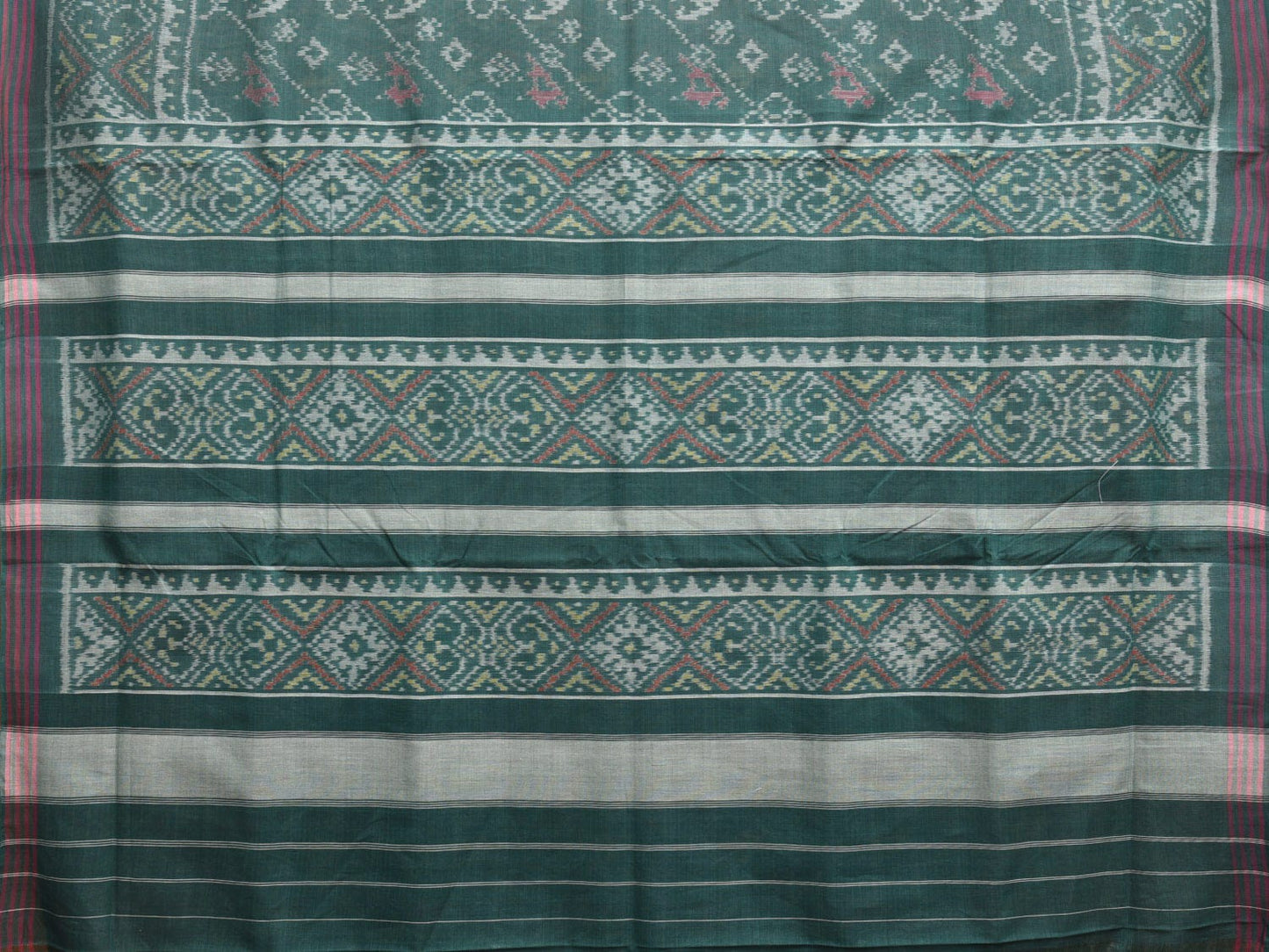 Green Ikat Cotton Handloom Saree with All Over Elephant and Birds Design i0852