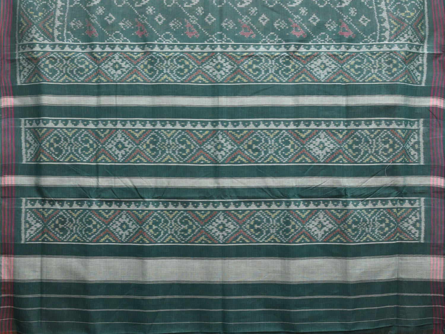 Green Ikat Cotton Handloom Saree with All Over Elephant and Birds Design i0852