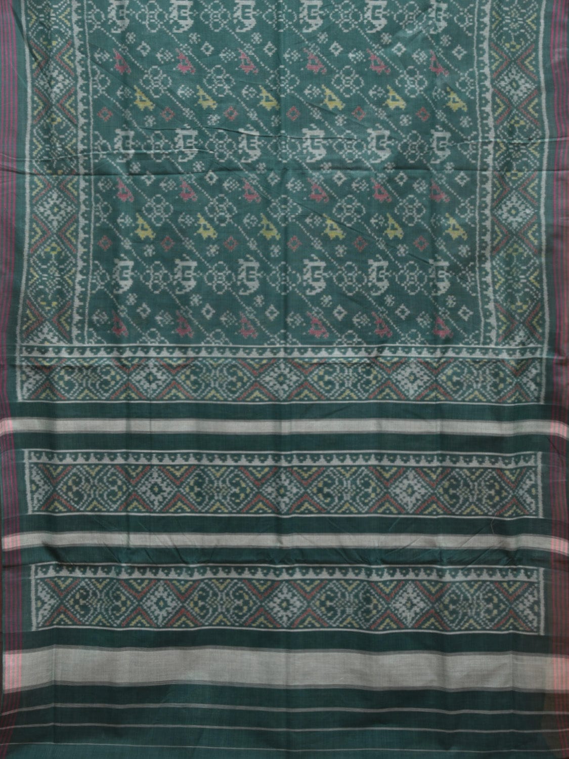 Green Ikat Cotton Handloom Saree with All Over Elephant and Birds Design i0852