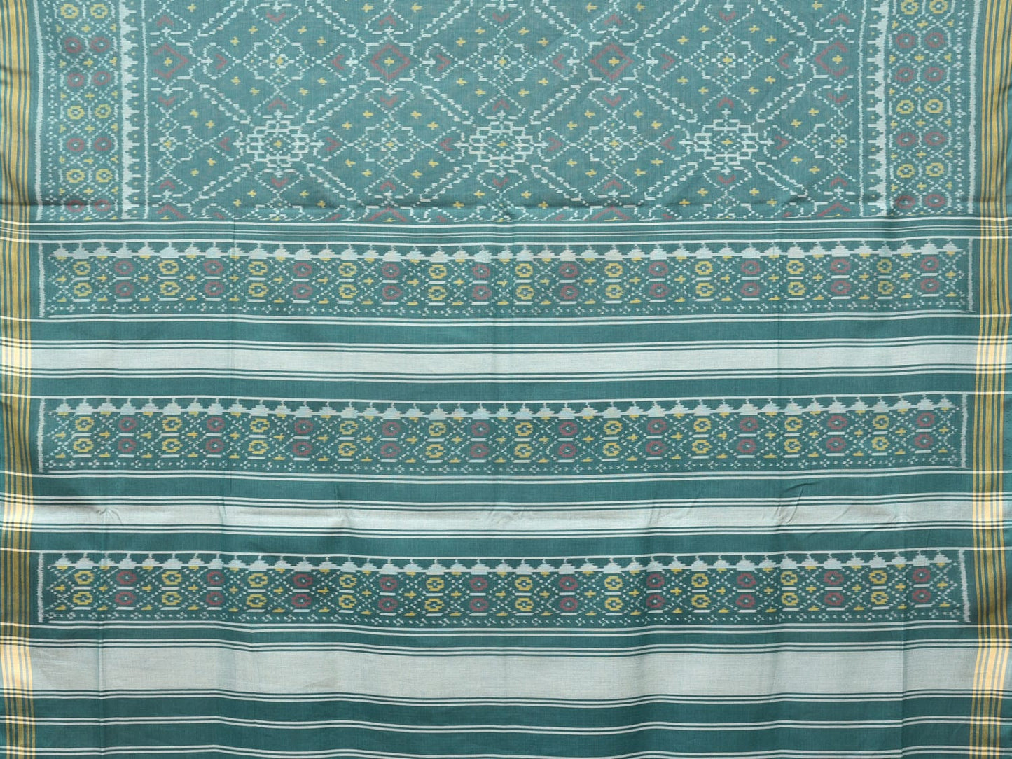 Green Ikat Cotton Handloom Saree with All Over Grill Design i0773