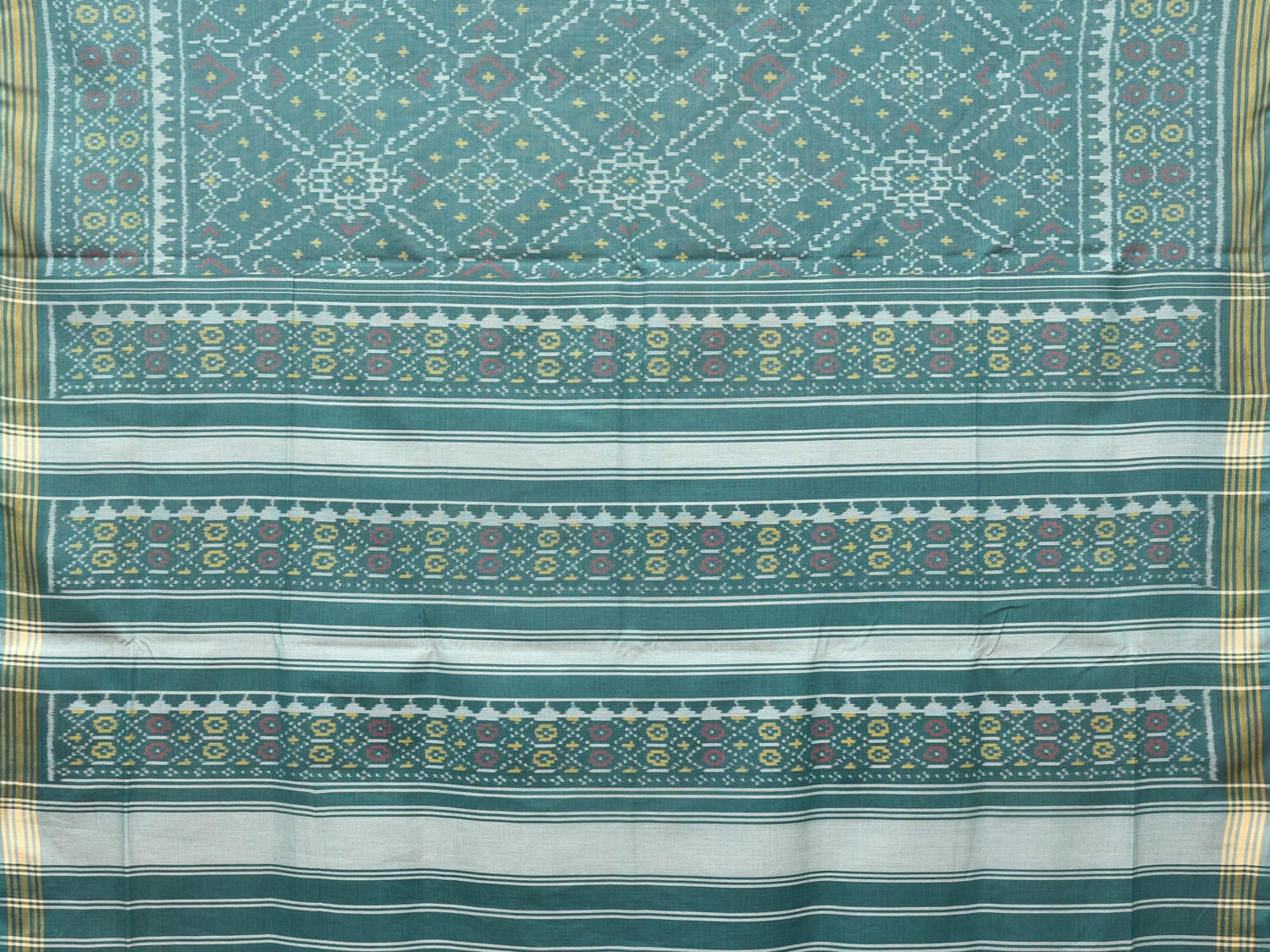 Green Ikat Cotton Handloom Saree with All Over Grill Design i0773