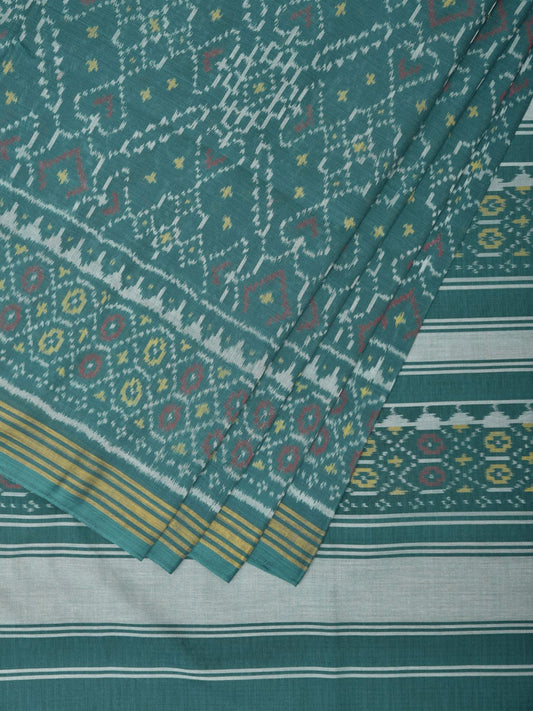 Green Ikat Cotton Handloom Saree with All Over Grill Design i0773