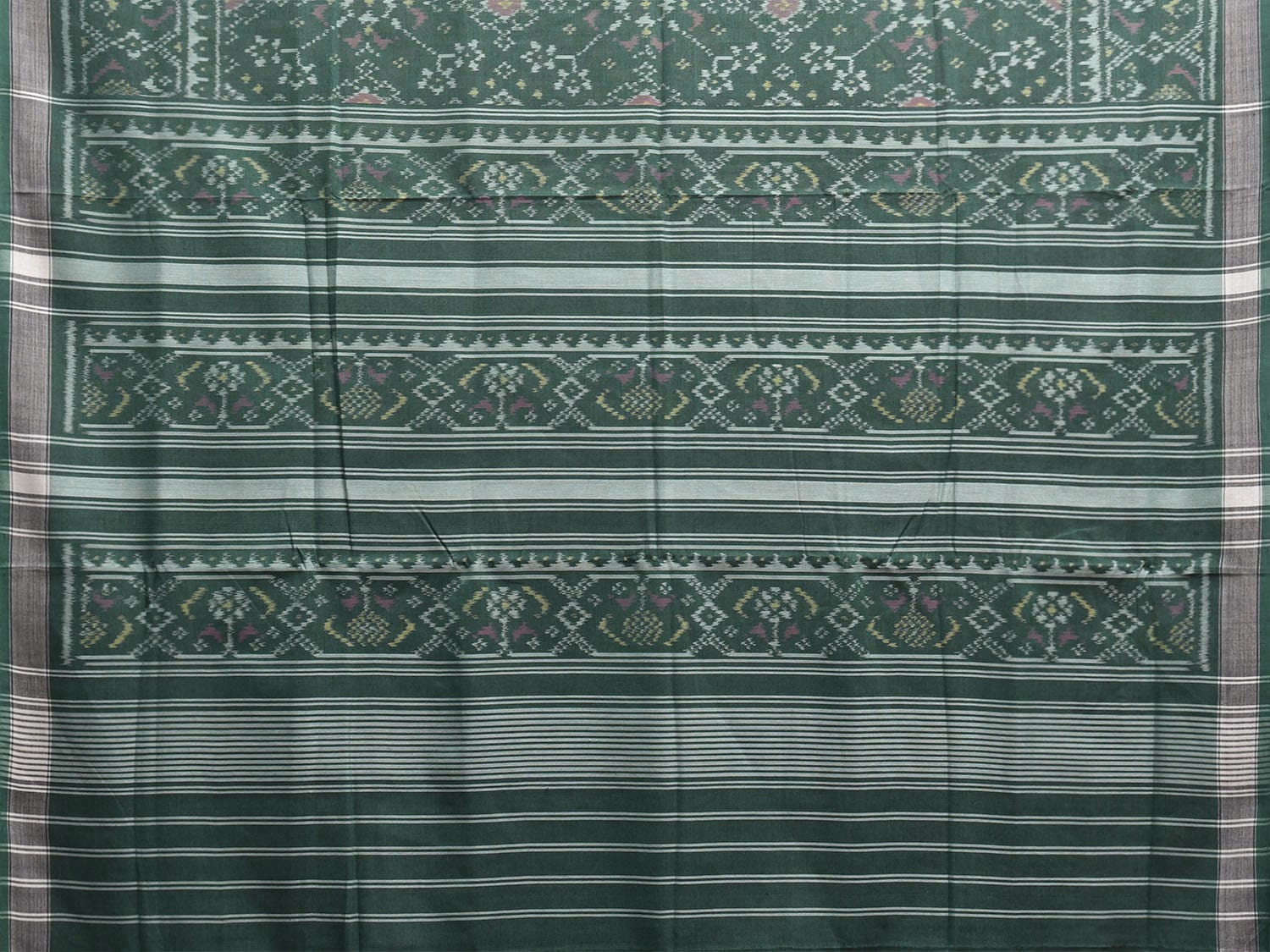 Green Ikat Cotton Handloom Saree with All Over Grill Design i0974