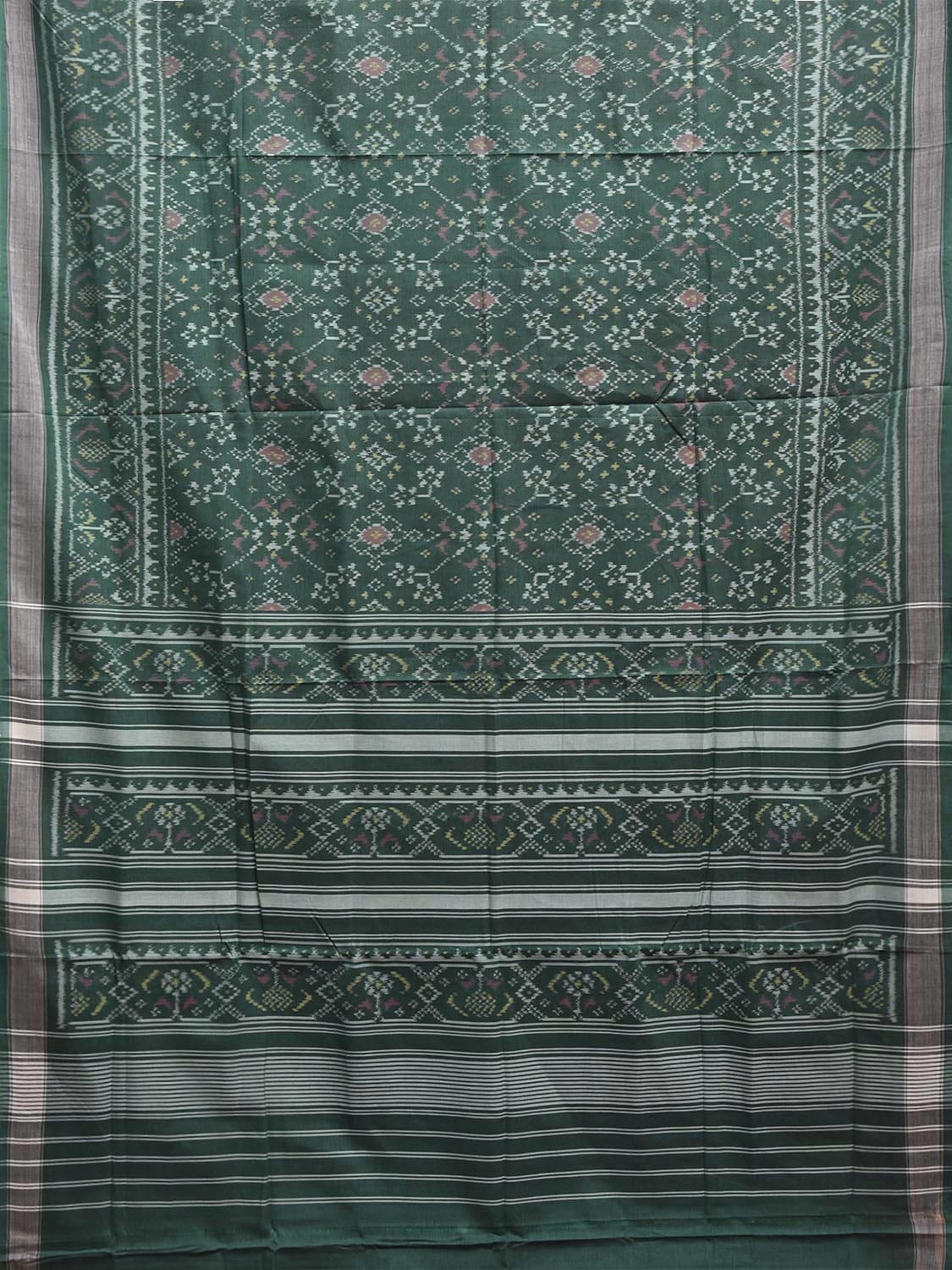 Green Ikat Cotton Handloom Saree with All Over Grill Design i0974