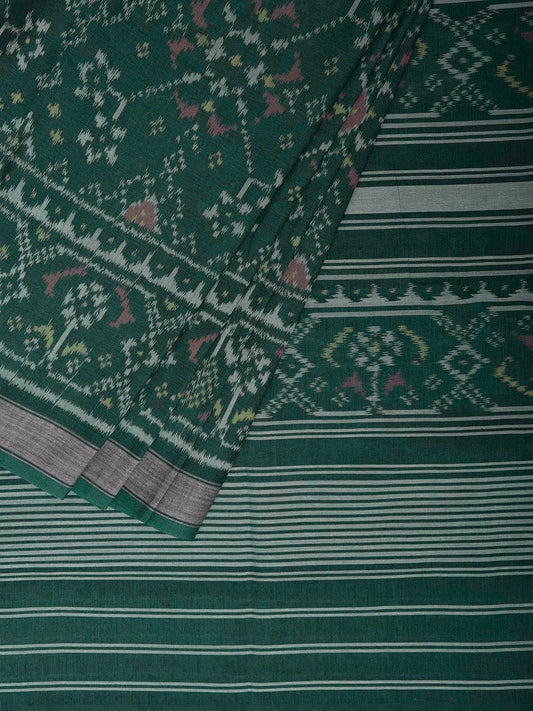Green Ikat Cotton Handloom Saree with All Over Grill Design i0974