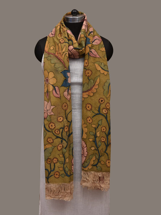 Green Kalamkari Hand Painted Cotton Handloom Dupatta with Floral Design ds2991