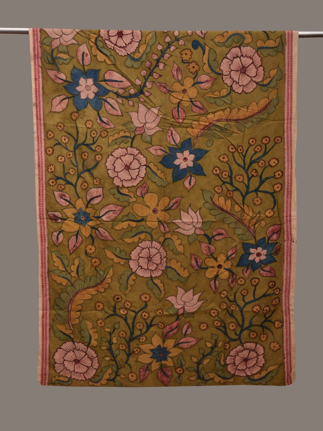 Green Kalamkari Hand Painted Cotton Handloom Dupatta with Floral Design ds2991