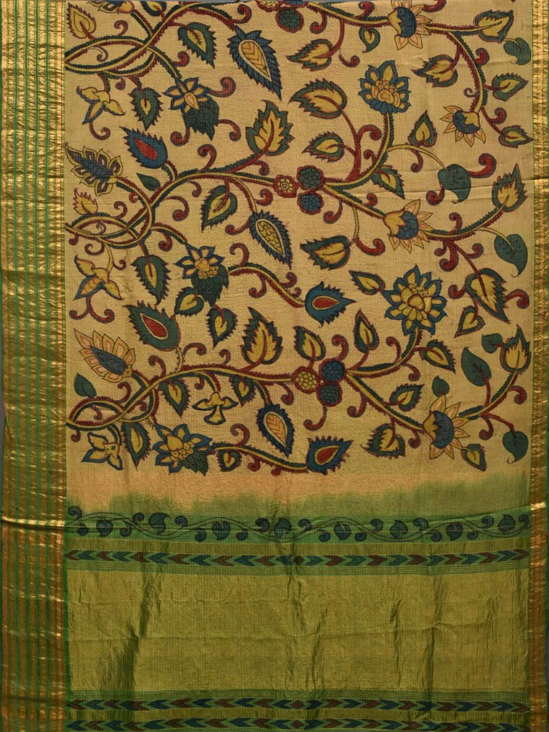 Green Kalamkari Hand Painted Gadwal Silk Handloom Saree with Floral Design KL0535
