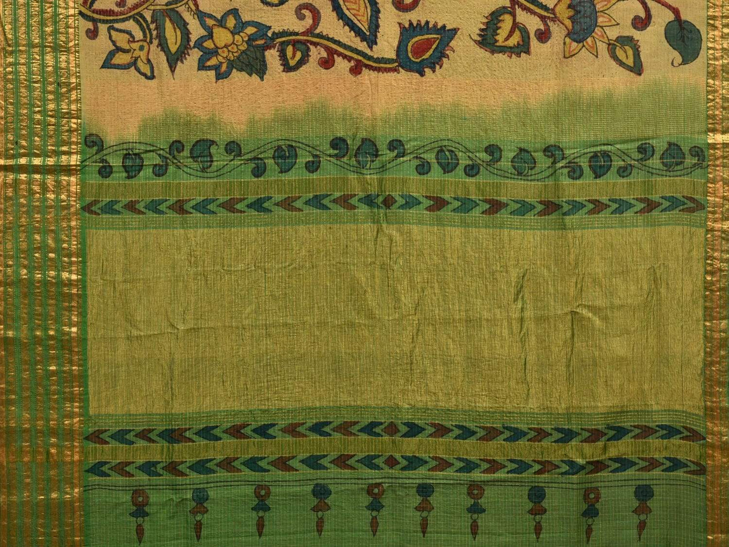 Green Kalamkari Hand Painted Gadwal Silk Handloom Saree with Floral Design KL0535