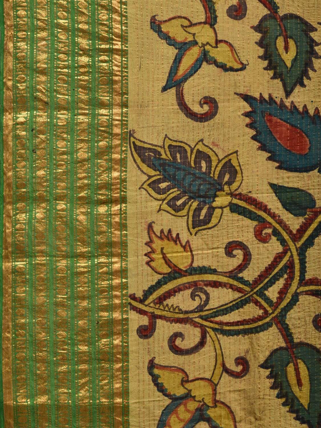 Green Kalamkari Hand Painted Gadwal Silk Handloom Saree with Floral Design KL0535