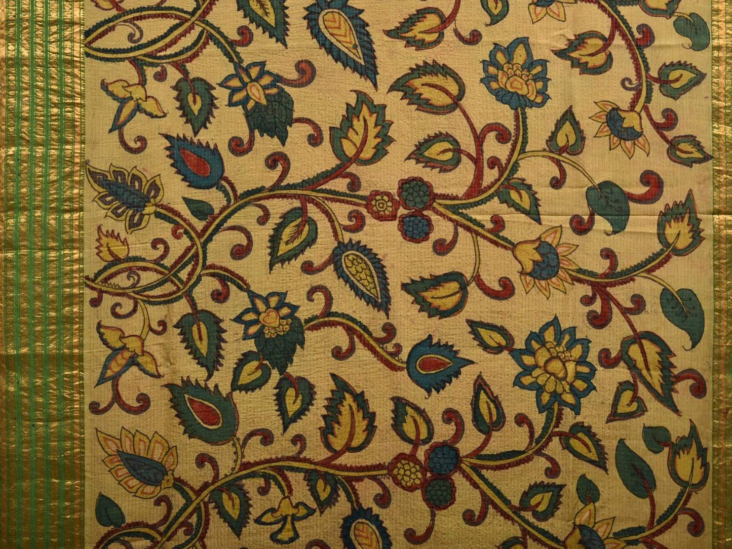 Green Kalamkari Hand Painted Gadwal Silk Handloom Saree with Floral Design KL0535