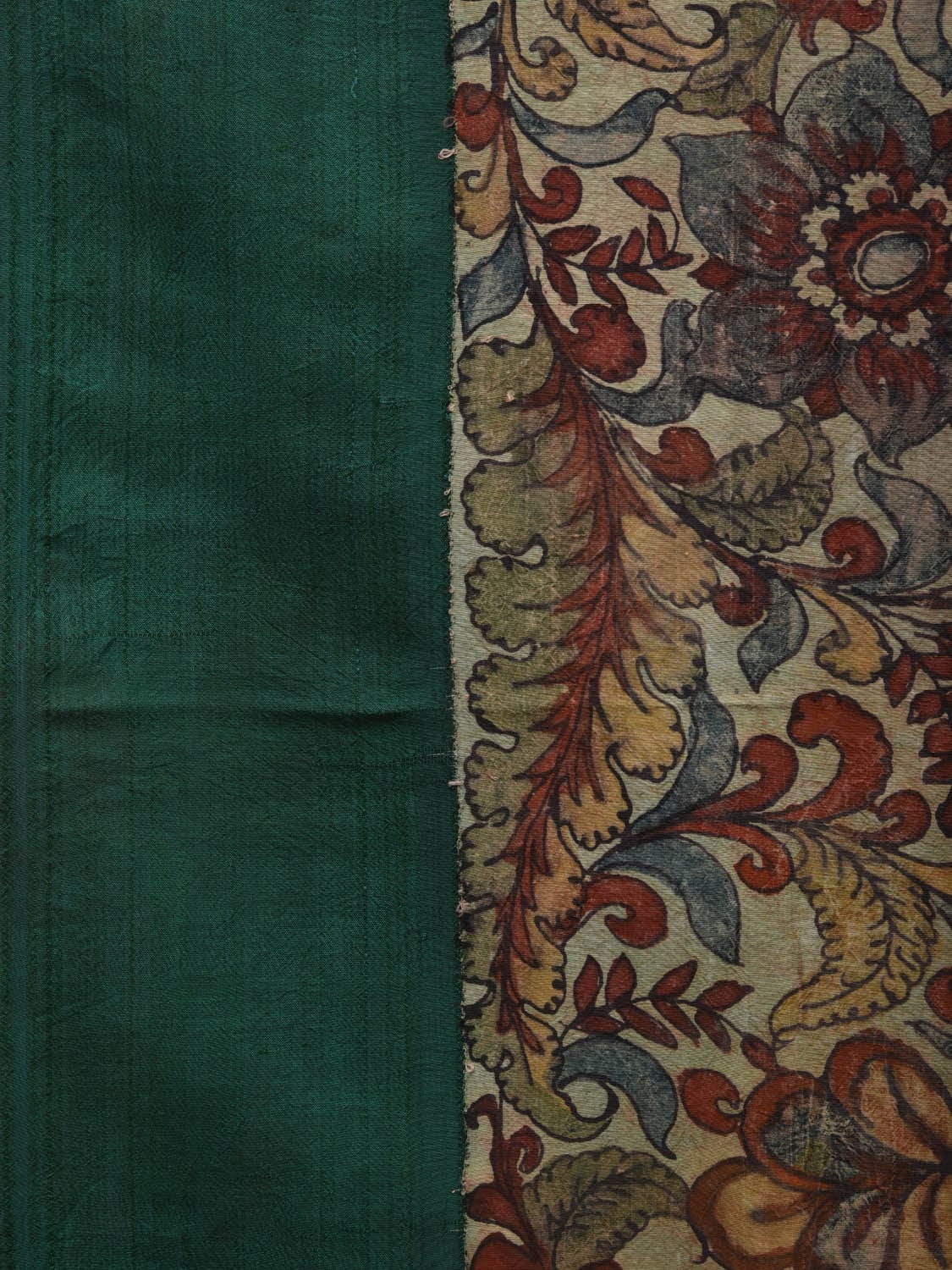 Green Kalamkari Hand Painted Gadwal Silk Handloom Saree with Floral Design KL0636